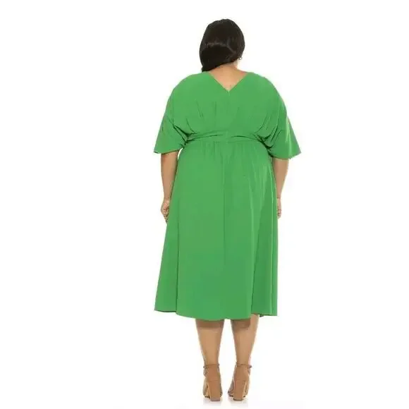 Alexia Admor Dress Size 2x Green August Draped Deep Vneck Fit & Flare Maxi 7522 - Picture 3 of 12